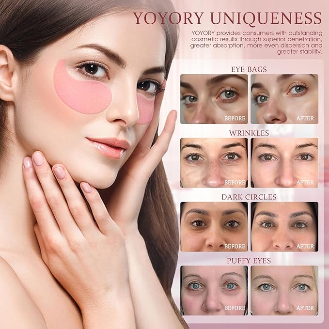Under Eye Patches Masks - for Dark Circles, Puffiness, Eye bags,and Fine Lines Smoothing Skin Care Treatment with Collagen and Hyaluronic Acid for Women and Men, (60 Pcs) Pink-VivaGrace Women