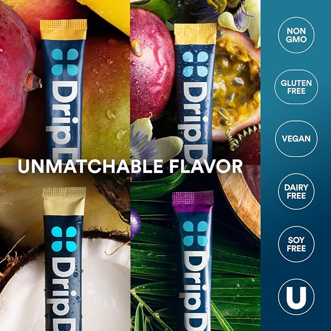 DripDrop Hydration Packets - Tropical Variety Pack - Single Serve Electrolytes Powder Drink Mix - Mango, Açaí, Passion Fruit, Piña Colada - Non-GMO, Gluten Free, Vegan - 32 Sticks-VivaGrace Women