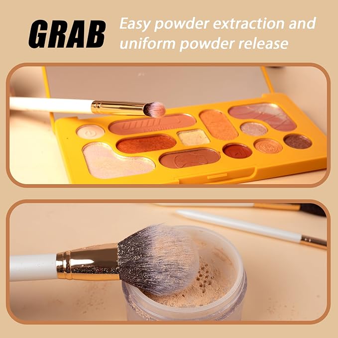 OMANIAC Makeup Brush Set Professional, 12 Pearlescent Wood Handle Makeup Brushes, Premium Cruelty-Free Synthetic Fiber Hair, Travel Make up Brushes Set with Case (White).-VivaGrace Women