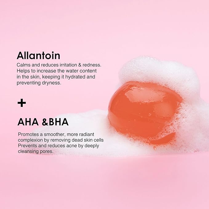 Be Bare Jelly Ball Cleanser, Daily Face Wash Korean Skin Care Cleanser Ball for Dry Skin with Allantoin for Protection, AHA &BHA for Exfoliation and Hydration- Peachy Pink (1.41oz)