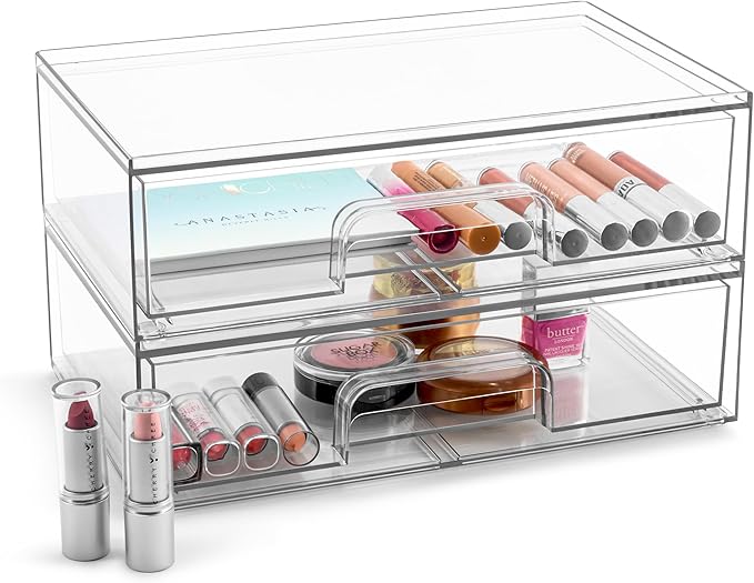 Sorbus Acrylic Storage Containers - 2 Pack, Stackable Storage Bins Set for Bathroom Organization - Clear Acrylic Drawer Organizers - Makeup Case Pull-Out Drawers (12.1’’ Wide)-VivaGrace Women