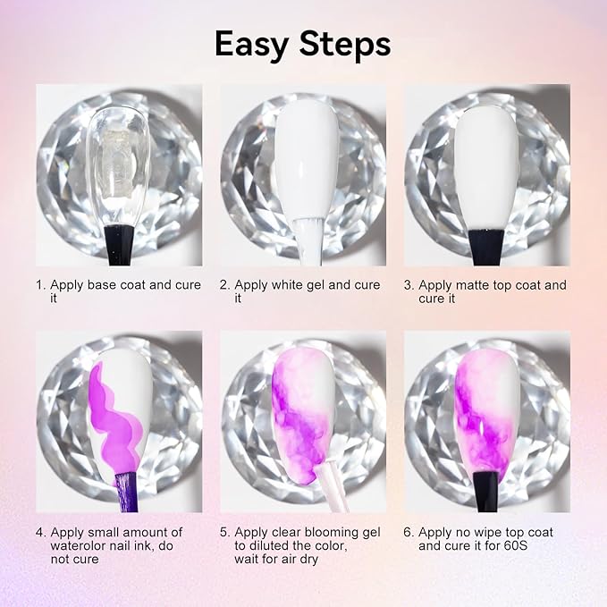 MIZHSE Glitter Marble Nail Polish Set, 8 Colors Marble Ink for Nails Blooming Gel Nail Polish Watercolor Ink Polish for Nails Design Home DIY