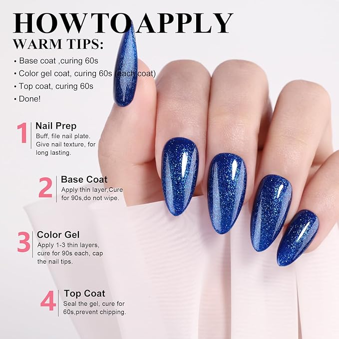 Imtiti Gel Nail Polish, Glitter Navy Blue Gel Polish, UV LED Soak Off Color Gel Polish for Manicure Salon or DIY Nail Art at Home, 0.5 Fl Oz