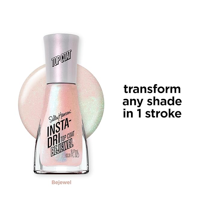 Sally Hansen Insta-Dri, Bejewel Top Coat, Quick Dry, Long Lasting, Sheer, Shimmery Pink Nail Polish