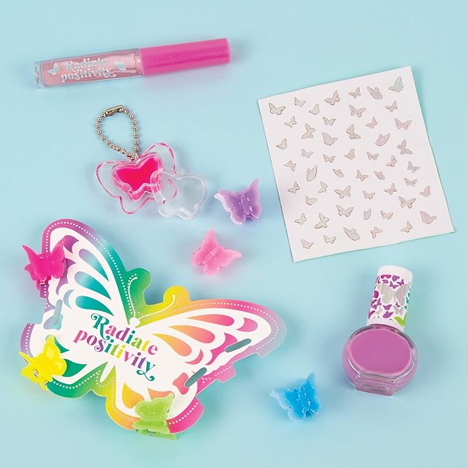 Make It Real: Butterfly Dreams Cosmetic Set - 11 Pieces, Tweens & Girls, Includes 6 Butterfly Hair Clips, Polish, Nail Stickers, 2 Lip Gloss & Instructions, Butterflies, Makeup & Beauty, Kids Ages 8+-VivaGrace Women