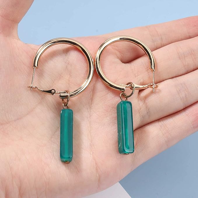 Boho Rectangle Green Jade Earrings Green Marbled Earrings Gold Circle Leverback Dangle Earrings Vintage Circle Hoop Dangle Earrings Jewelry for Women and Girls-VivaGrace Women