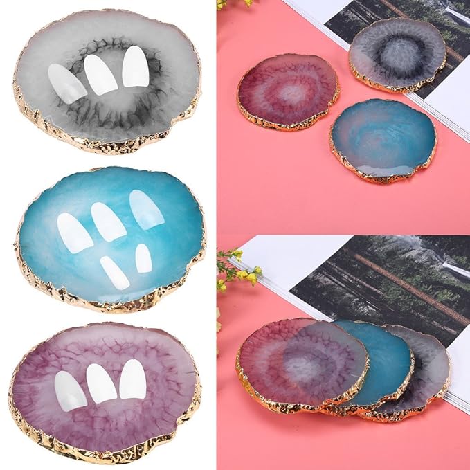 Nail Art Palette, Natural Resin Stone Nail Art Palette for Painting Placing Things Making Nail(Blue)-VivaGrace Women