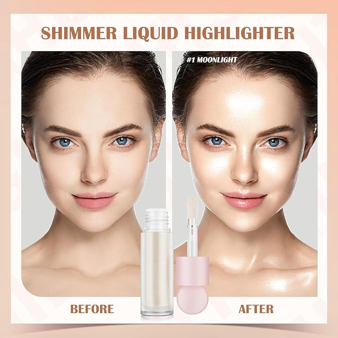 Liquid Highlighter Natural Glow For Face & Body, Waterproof Moisturizing Light Liquid Luminizer For Long Lasting Shimmer, Contour Highlighter Stick Easy to Apply with Cushion Applicator-VivaGrace Women