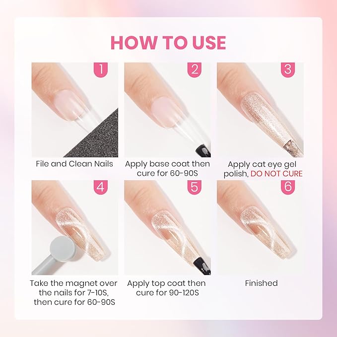 Crystal Cat Eye Gel Nail Polish 12 Colors Cateye Magnetic Nail Polish Gel Silver Nude Pink Cats Eye Gel Polish with Magnetic Stick Christmas Nail Art Manicure Salon DIY Home Gift for Women