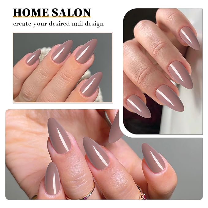 LoveOurHome 240pc Almond Press on Nails Medium Fake Nail Tips Brown Acrylic Nails Press ons Nail Almond Short Stiletto False Nail French Artificial Fingernail & Adhesive Tabs Glue for Women Girls