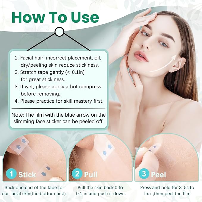Face Neck Tape Lifting Invisible,Face Lift Tape, Instant Facelift Tape,Makeup V-Edge Face Patches,Necks Less Strip for Women Turkey Neck,Jowl,Eye,Loose Skin,Wrinkle,Double Chin (1 Count (Pack of 172))-VivaGrace Women