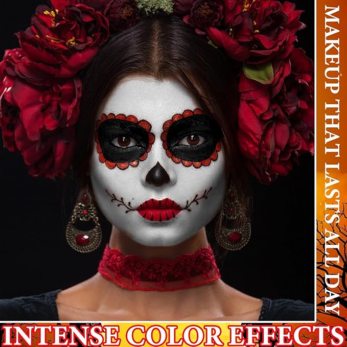 3 Pcs Halloween Face Paint Special Effects Makeup Kit,Water-based Black White Red Face Body Paint,Clown Cosplay SFX Joker Zombie White Makeup Professional Face Painting Kit for Adult-VivaGrace Women