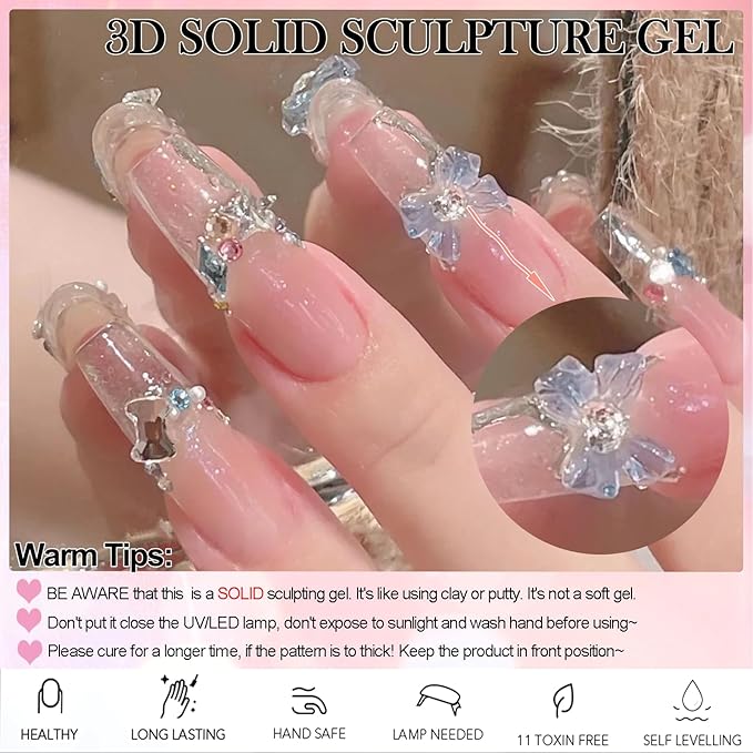 Solid Sculpture Builder Gel for Nails 2PCS, Non-Sticky Hand Solid Builder Gel, Upgrade Solid Extension Gel, 3d Sculpting Gel for Nail Art Design,Clear