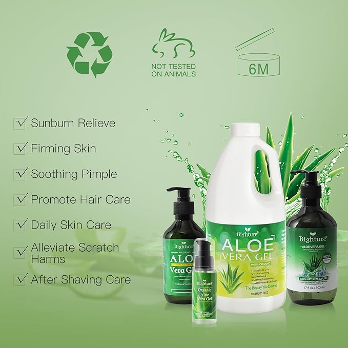 Aloe Vera Gel, 100% Aloe Vera Extracted from Freshly Cut Pure Aloe Leaves, Pure Aloe Vera Gel for Skin Care like Deeply Soothing, Firming, After Shave, Sunburn Relieve(Family Pack)-VivaGrace Women