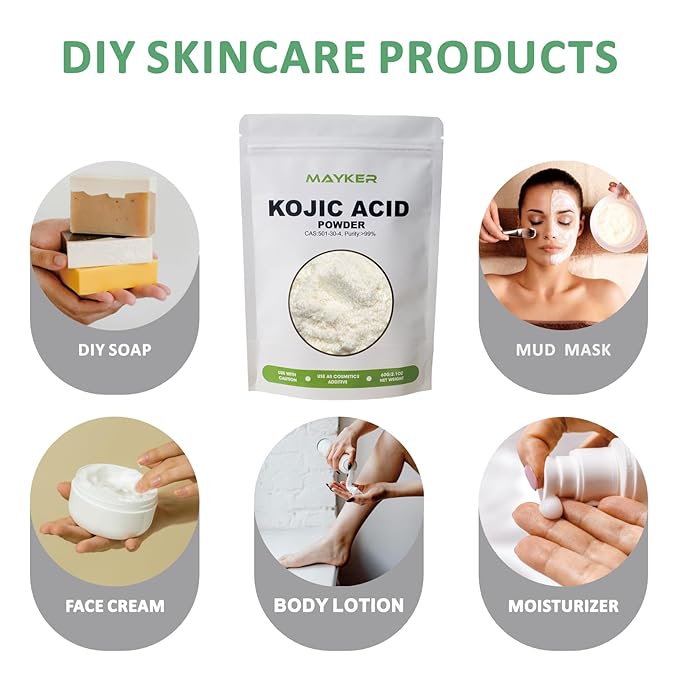 MAYKER Pure Kojic Acid Powder 2.1oz (60gram), Skin Whitening Lightening, Natural and Organic, High Purity 99.9%, Diminishes the Appearance of Dark Spots, Freckles & Scars, for DIY Soaps, Creams-VivaGrace Women