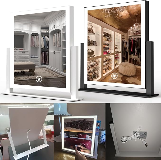 Makeup Mirror with Lights 12" White,Smart Touch Control,3-Color Dimmable LED Vanity Mirror with Lighted Cosmetic Mirror for Dressing Room & Bedroom Desktop,360° Rotation,Adjustable Brightness