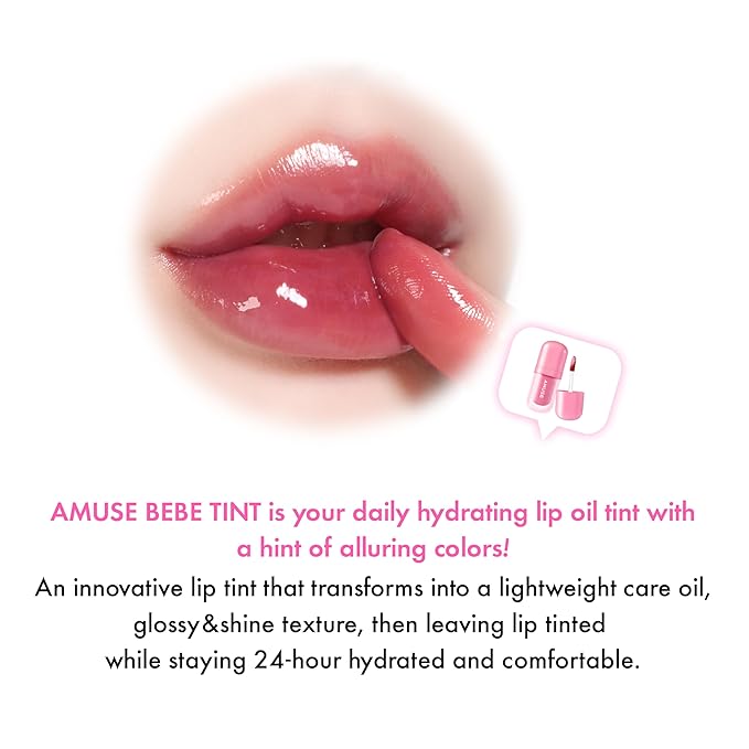 Amuse SEOUL BEBE TINT - 01 BOKSOONGA LOVE | 24-hour Long-lasting Lip Stain, Plumping, Hydrating, Moisturizing, No Peel Off, Lip Care, Treatment, Non Sticky, Korean Lip Tint for Dry Lips-VivaGrace Women