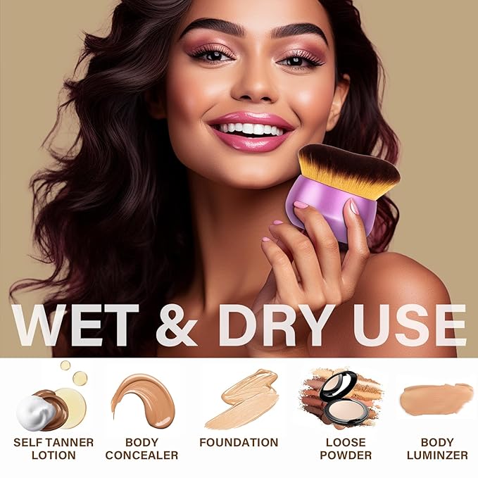 Extra Large Body Makeup Brush For Self Tanner, Leg Makeup &Bronzer Blend,75 mm Wide-headed Kabuki Brush Provides More Even &Pretty Application, Sunscreen Face& Back Makeup Brush, Wet&Dry Use- Purple-VivaGrace Women