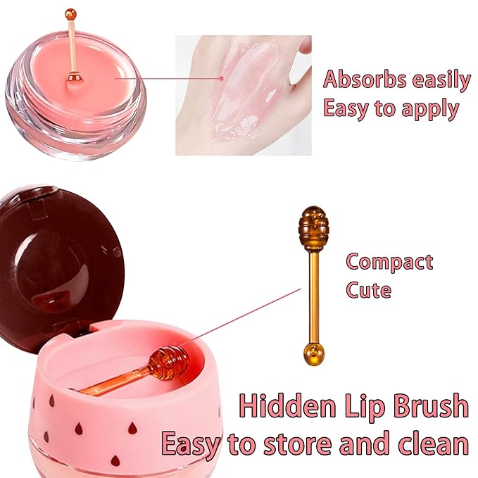 3 PCS Bee Lip Balm Honey Pot, Honey & Strawberry & Apple Lime Lip Mask Overnight Propolis Moisturizing Lip Balm Hydrating Prevention Dry and Crack Lip Scrubs Exfoliator Lip Wrinkle Care (Set A)-VivaGrace Women