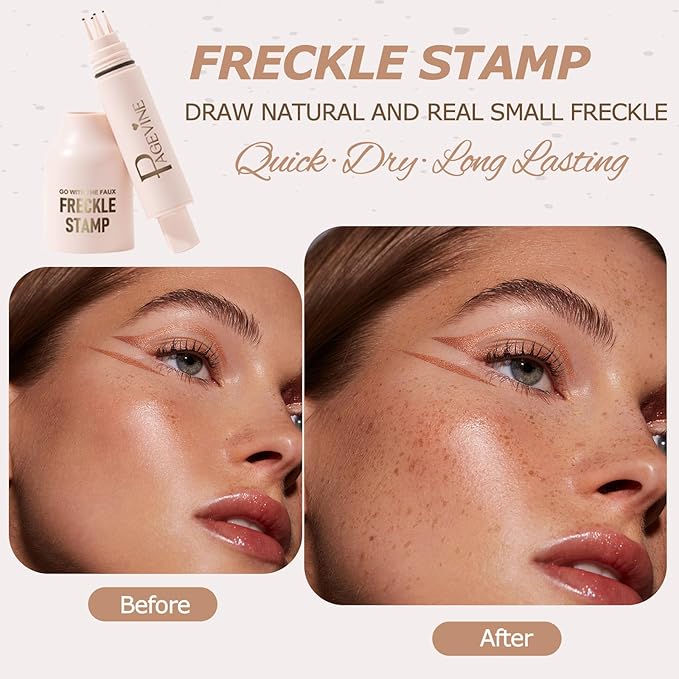 Freckle Stamp Pen, Fake Freckle Stamp Makeup Tool, Faux Freckle Stamp with Quick Dry 5-Point Multi-Prong Soft Tip, Waterproof & Long Lasting Lifelike Sunkissed Face Freckle Makeup (1# Light)-VivaGrace Women