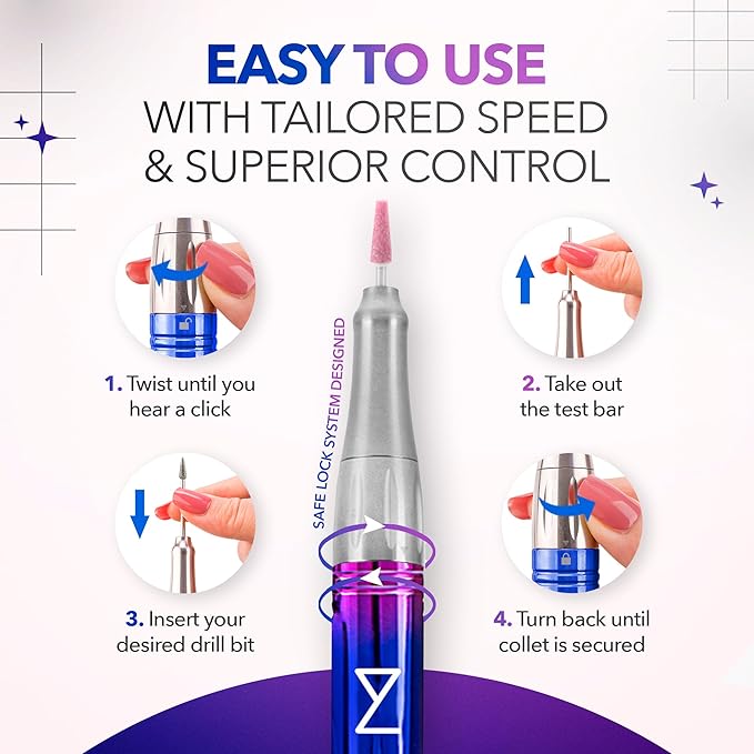 M Mase- Professional Nail Drill Machine - Coreless 2-in-1 Nail File - Electric, Cordless, 35000 RPM, HD Display - Electric Nail Drill for Professional & Home Use (Unicorn Pink Blue)-VivaGrace Women