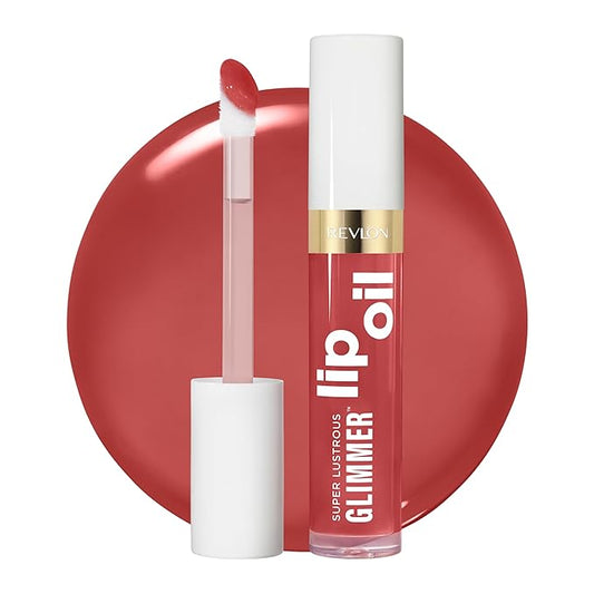 REVLON Super Lustrous Glimmer Lip Oil, Moisturizing & Tinted, Shiny Finish, Made with Plant-Based Squalane, 008 Just Toasty, 0.13 fl oz-VivaGrace Women