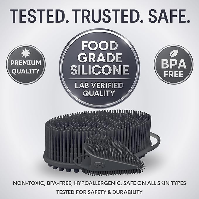 Avilana Silicone Body Scrubber – Gentle Shower Brush & Loofah Alternative- Food Grade & Lab Tested – Fast-Drying, Hygienic, BPA-Free Silicone Body Gentle Exfoliator (Dark Gray, Body & Face)-VivaGrace Women