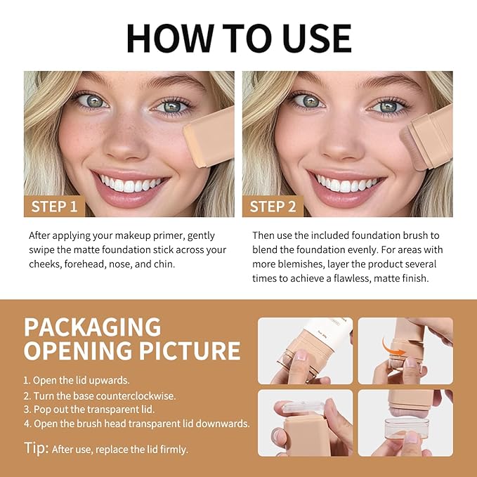 Beauty Balm Serum Boosted Skin Tint, Dual-Ended Eraser Foundation Stick with Brush, Full Coverage Cream Korean Makeup, Long-Lasting Stick for Smooth, Flawless Finish (#2 Nature)-VivaGrace Women