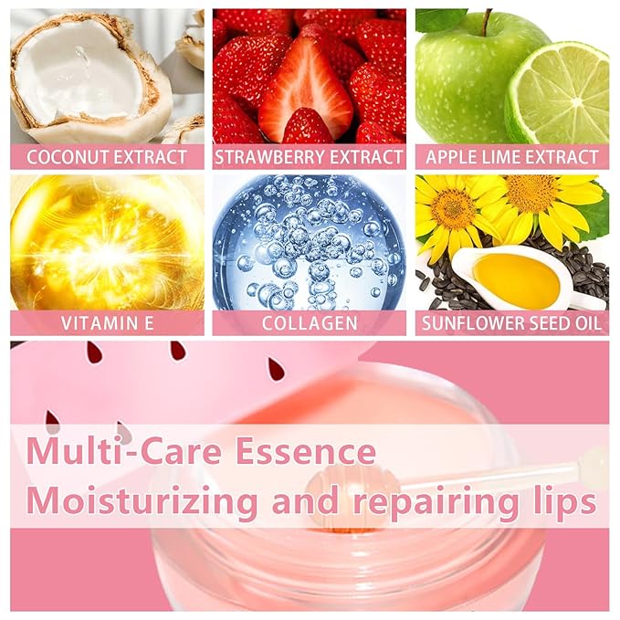 3 PCS Bee Lip Balm Honey Pot, Strawberry & Apple Lime & Coconut Lip Mask Overnight Propolis Moisturizing Lip Balm Hydrating Prevention Dry and Crack Lip Scrubs Exfoliator Lip Wrinkle Care (Set D)-VivaGrace Women
