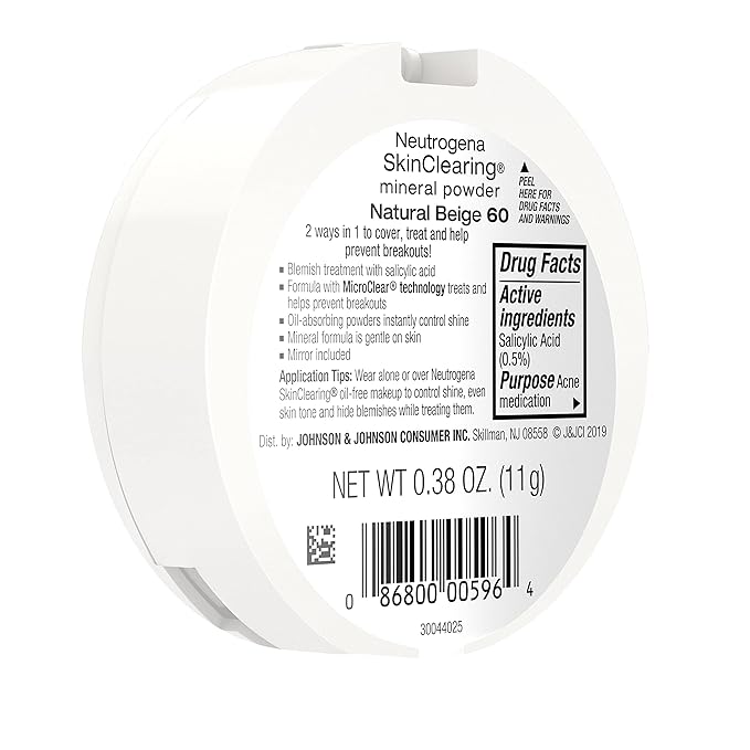 Neutrogena SkinClearing Mineral Acne-Concealing Pressed Powder Compact, Shine-Free & Oil-Absorbing Makeup with Salicylic Acid to Cover, Treat & Prevent Breakouts, Natural Beige 60,.38 oz (Pack of 2)-VivaGrace Women