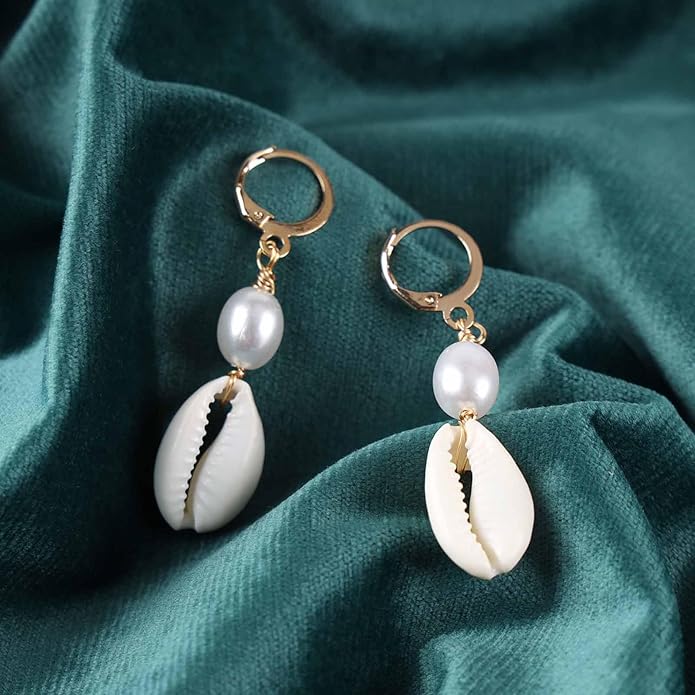 Boho Shell Drop Earrings Vintage Gold Star Shell Dangle Earrings Statement Cowrie Shell Hook Earrings Summer Beach Seashell Earrings Jewelry for Women-VivaGrace Women