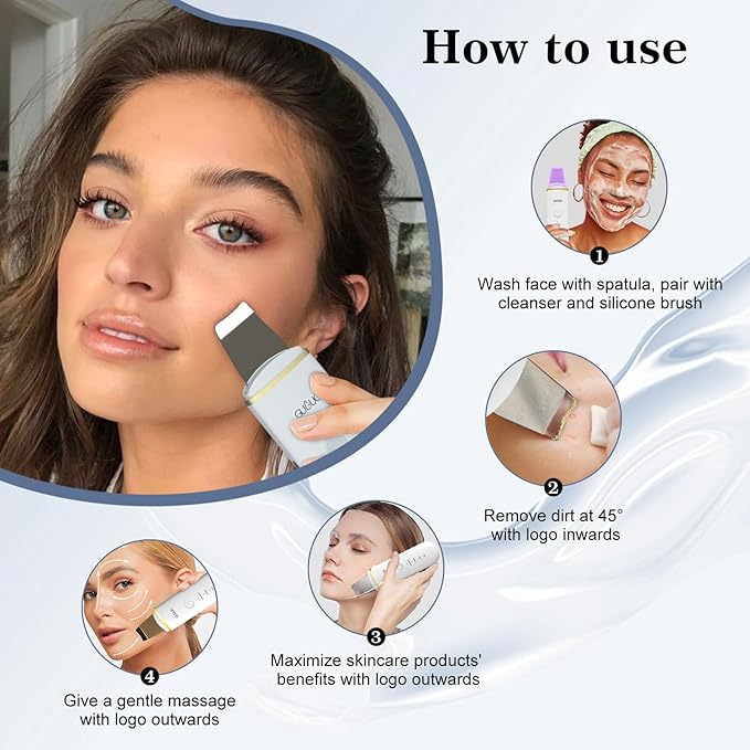 GUGUG Skin Scrubber Face Spatula Skin Spatula Pore Cleaner Blackhead Remover Tools for Facial Deep Cleansing-4 Modes -White-VivaGrace Women