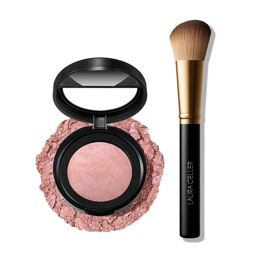 LAURA GELLER NEW YORK Baked Blush-n-Brighten Marbleized Blush + Angled Brush (04 Ethereal Rose, 47mm)-VivaGrace Women