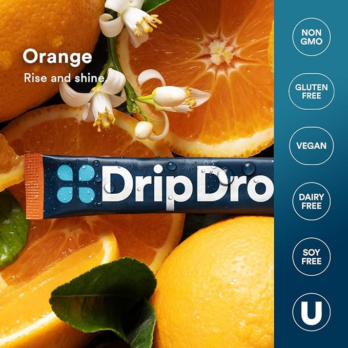 DripDrop Hydration Packets - Orange - Single Serve Electrolytes Powder Drink Mix - Non-GMO, Gluten Free, Vegan - 32 Sticks-VivaGrace Women