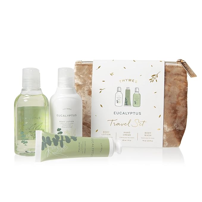 Thymes Travel Set and Beauty Bag - Contains Body Wash, Body Lotion & Hand Cream - Eucalyptus-VivaGrace Women