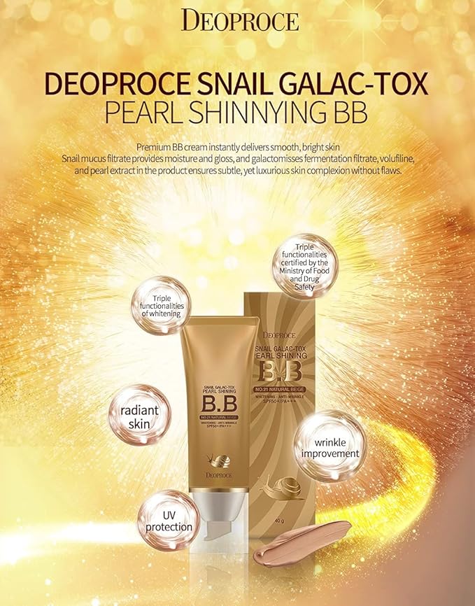 Deoproce Snail Galac Pearl Shining BB Cream SPF50+/PA+++ Skin Tone Correction, Blemish Covering, UVA/UVB Block reduction in appearance of fine lines (#23 Sand Beige)-VivaGrace Women