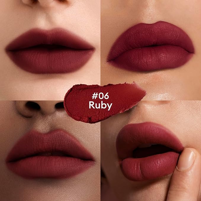 ITY Velvet Matte Finish Lip Stain-Mousse Textured Lip Clay, Red Shade, Conceals Lip Lines, Rich Pigment Lip Tint Lipsticks, 0.14 oz (4g) in Earthy, Ruby.-VivaGrace Women