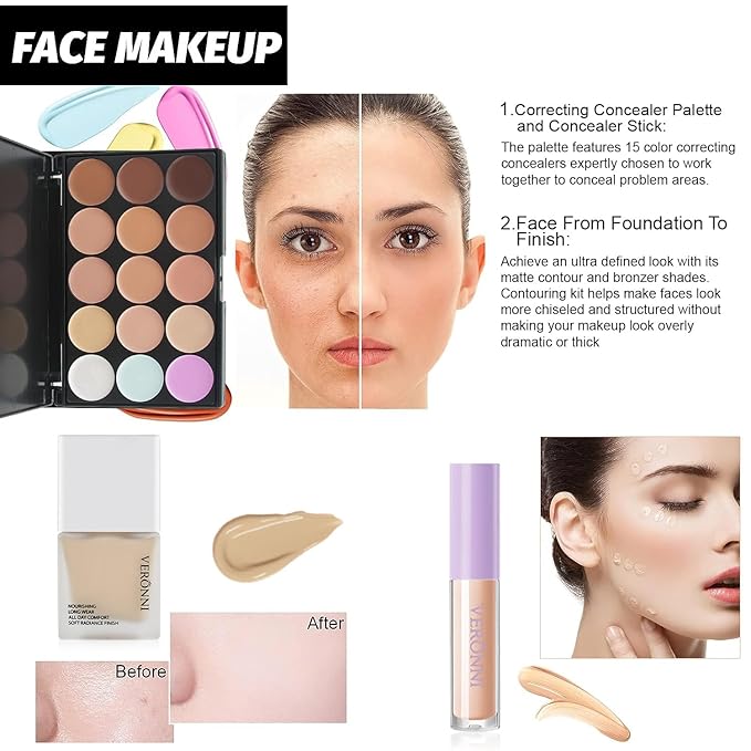 VERONNI All in One Makeup Kit,Eye Face Lips Makeup For Mother's Day,Multipurpose Women's Makeup Sets,Beginners and Professionals Alike (All in one makeup set)-VivaGrace Women