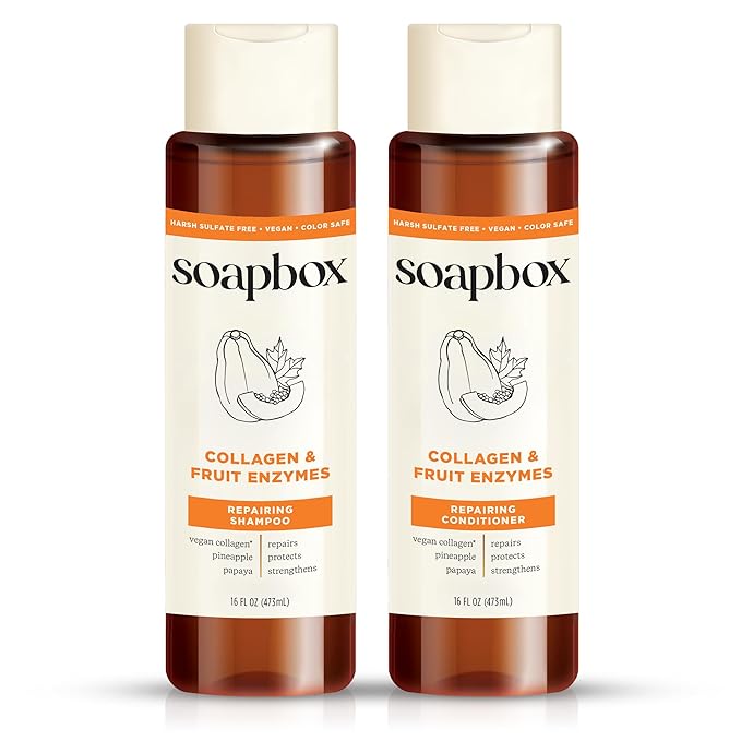Soapbox Collagen Shampoo & Conditioner, For Dry, Fine or Thin Hair, Strengthening with Collagen & Peptides for Fuller Looking Hair, 16oz Each (Pack of 2)-VivaGrace Women