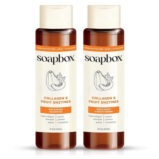 Soapbox Collagen Shampoo & Conditioner, For Dry, Fine or Thin Hair, Strengthening with Collagen & Peptides for Fuller Looking Hair, 16oz Each (Pack of 2)-VivaGrace Women