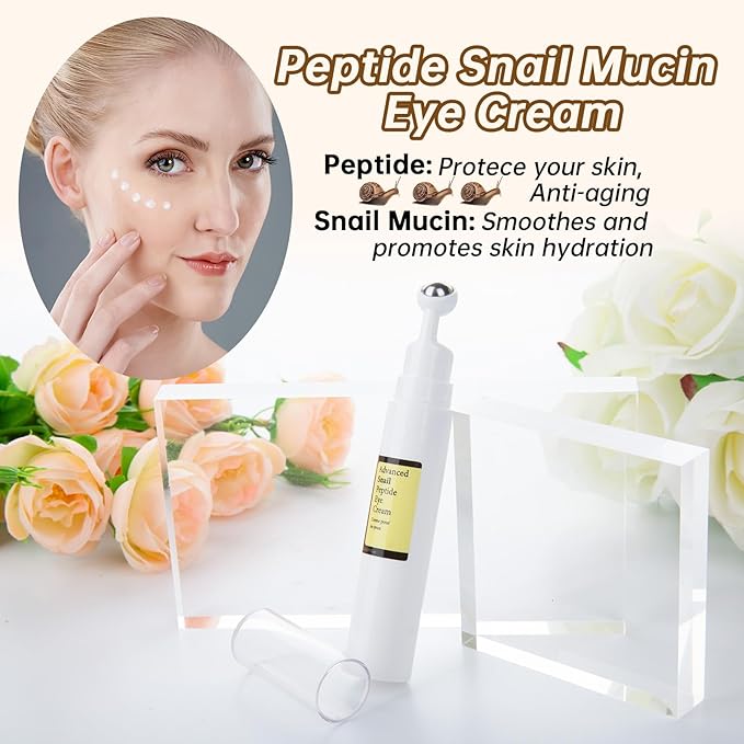 Advanced Snail Peptide Eye Cream for Dark Circles & Puffiness, Snail Mucin Eye Cream with Niacinamide Reduce Wrinkles & Fine Lines, 2 Pcs Under Eye Roller Cream for Moisturizing.-VivaGrace Women