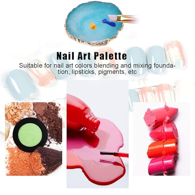 Nail Art Palette, Natural Resin Stone Nail Art Palette for Painting Placing Things Making Nail(Blue)-VivaGrace Women
