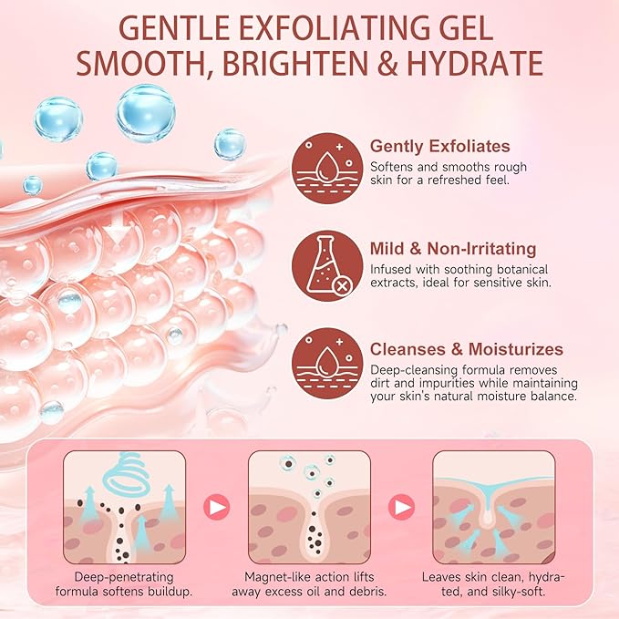 Purifying Exfoliating Gel, Gentle Facial Exfoliator Cleanser, Natural Hydrating Peeling Gel for Face & Body, Deep Cleansing & Moisturizing for All Skin Types, Sensitive Skin Safe