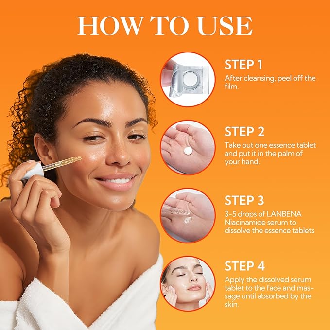 LANBENA Revolutionary Vitamin C Tablets Serum for Face, Illuminating Fcae Serum With Niacinamide, Brightening Anti-Aging Essence for Sensitive Skin, Non-Greasy, Reduces Dark Spots & Wrinkles (1.05 Oz)-VivaGrace Women