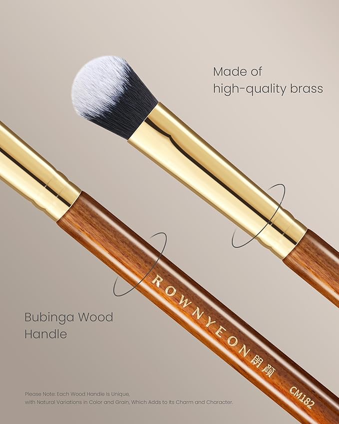 Desert Oak Series Precision Angled Dome Highlight Brush - Small Nylon Bristles for Targeted Cream/Liquid Highlighter, Under-Eye, Nose Bridge & Detail Work, Bubinga Handle & Brass Ferrule (CM 182)-VivaGrace Women