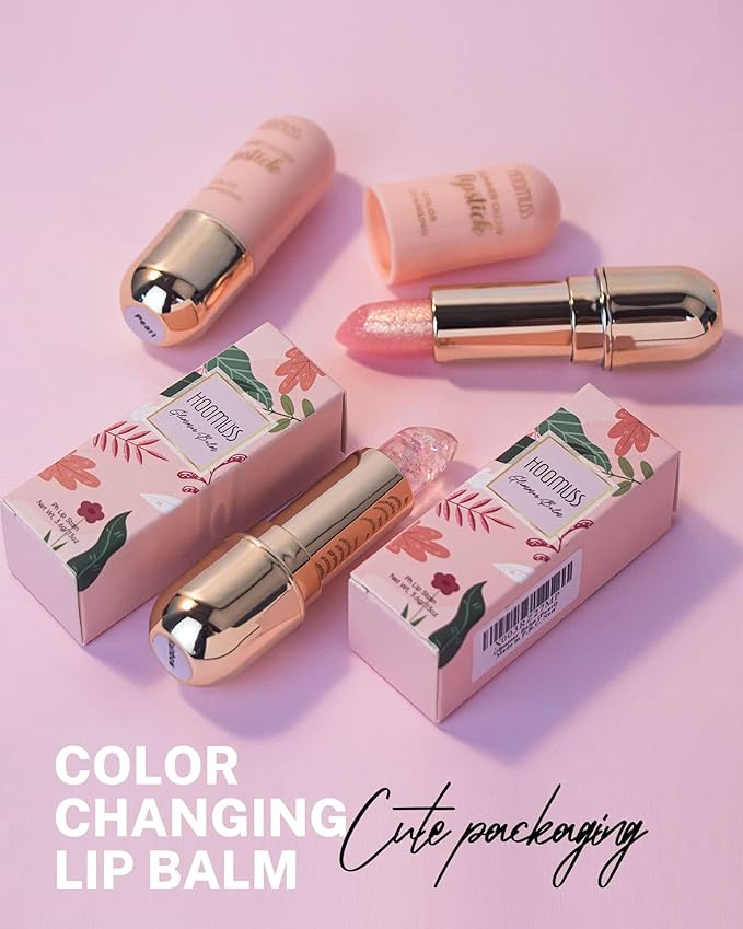 Tinted Lip Balm, Flower Lipstick Tinted Lip Gloss Long Lasting PH Lipstick, Color Changing Lipstick Natural Chapstick, Glitter Pink Shade Lipstick, Red Flower-VivaGrace Women