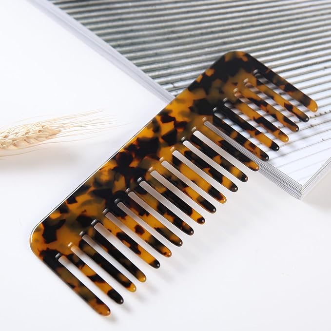 Fsmiling Wide Tooth Comb Large Detangling Comb Cellulose Detangler Comb for Women Thick Curly Wavy Wet Dry Hair 2 Pack,Tortoise shell-VivaGrace Women