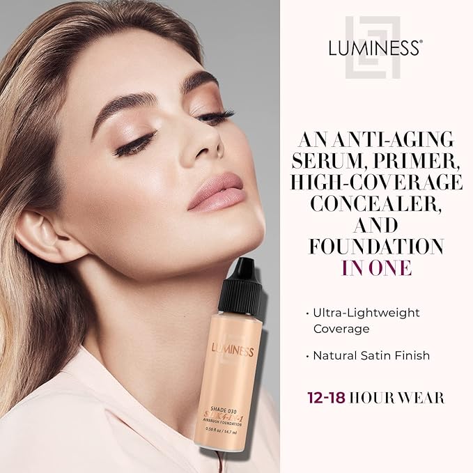 Luminess Air Silk 4-In-1 Airbrush Foundation- Foundation, Shade 030 (.5 Fl Oz) - Sheer to Medium Coverage - Anti-Aging Formula Hydrates and Moisturizes - Professional Makeup Kit for Cordless Air Brush-VivaGrace Women