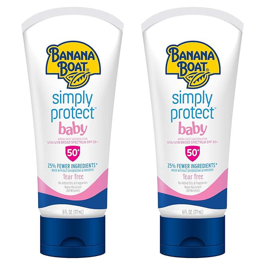 Banana Boat 100% Mineral Baby Sunscreen Lotion SPF 50 Twin Pack | SPF 50 Sunscreen for Babies, Baby Sunblock Lotion, Oxybenzone-Free, 6oz each-VivaGrace Women