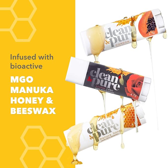 Bee Sweet Lip Balms, 3 Pack | Manuka Honey Beauty Products | Lip Care Set With 100% All Natural Beeswax and Vitamin E Oil | Flavored Lip Balm for Dry, Chapped Lips | Made in Australia-VivaGrace Women